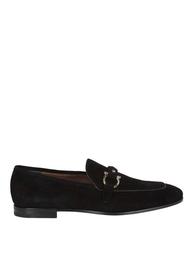 Shop Ferragamo Gancini Suede Leather Loafers In Black