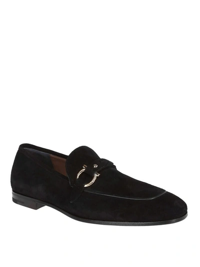 Shop Ferragamo Gancini Suede Leather Loafers In Black