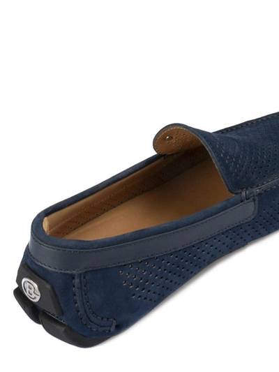 Shop Baldinini Perforated Nubuck Loafers In Blue