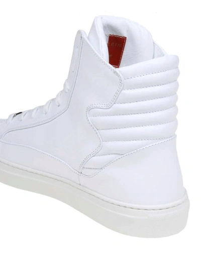 Shop Philipp Plein Metal Logo White Leather High Top Sneakers