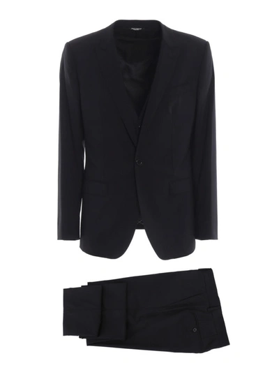 Shop Dolce & Gabbana Black Light Wool Three-piece Martini Suit
