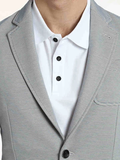 Shop Armani Collezioni Striped Cotton Blazer In Beige