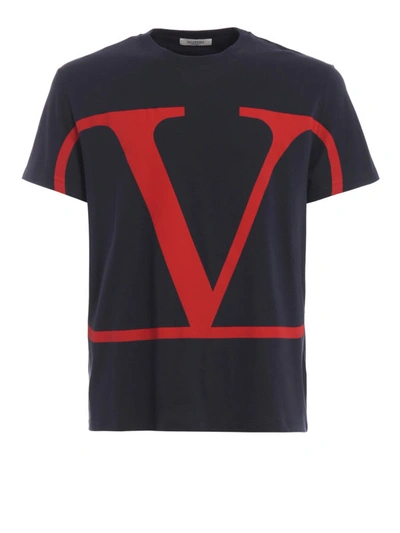 Shop Valentino Vlogo Print Dark Blue T-shirt