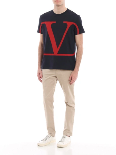 Shop Valentino Vlogo Print Dark Blue T-shirt