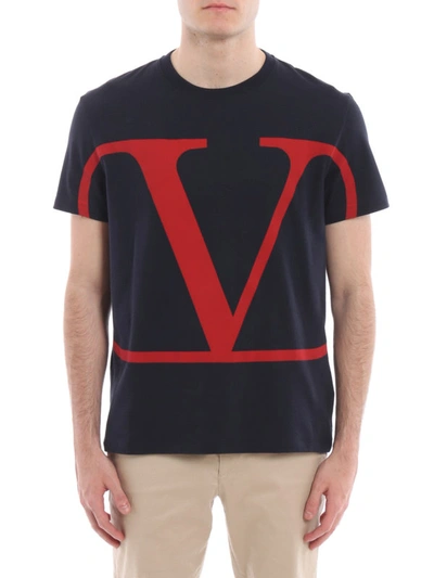 Shop Valentino Vlogo Print Dark Blue T-shirt