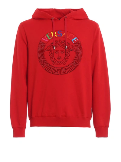 Shop Versace Medusa Head Print Red Hoodie