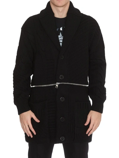 Shop Alexander Mcqueen Zip Wool Long Cardigan In Black