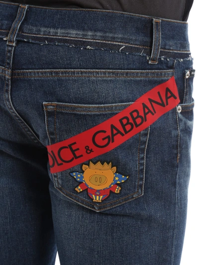 Shop Dolce & Gabbana Skinny Fit Cotton Stretch Jeans With Patch In Coloured Wash