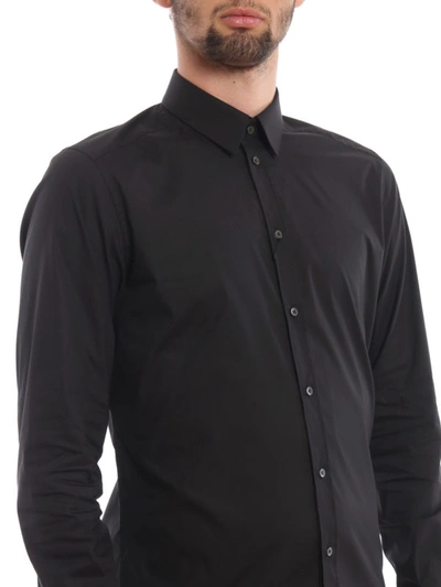 Shop Dolce & Gabbana Cotton Blend Stretch Poplin Black Shirt