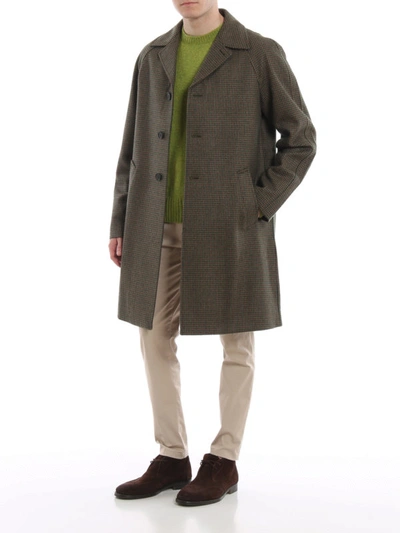 Shop Prada Houndstooth Shetland Wool Coat In Dark Green