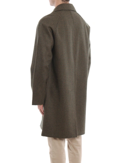 Shop Prada Houndstooth Shetland Wool Coat In Dark Green