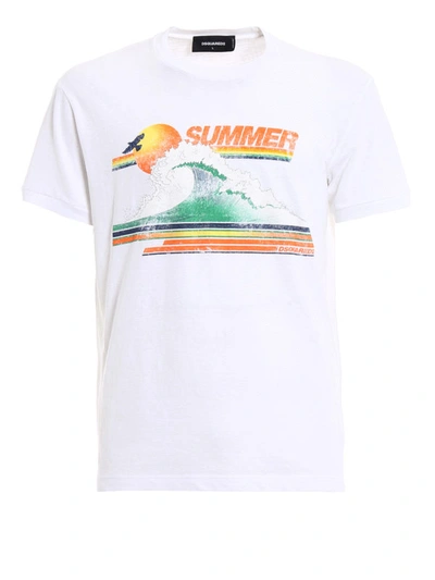 Shop Dsquared2 Summer Print Cotton T-shirt In White