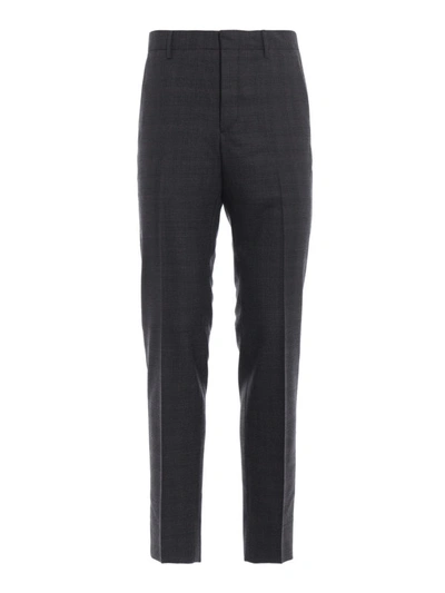 Shop Prada Houndstooth Wool Trousers In Grey