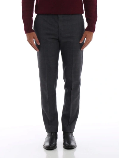 Shop Prada Houndstooth Wool Trousers In Grey