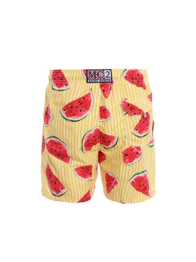 Shop Mc2 Saint Barth Gustavia Watermelon Print Swim Shorts In Yellow