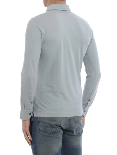 Shop Drumohr Long Sleeve Jersey Polo Shirt In Light Grey