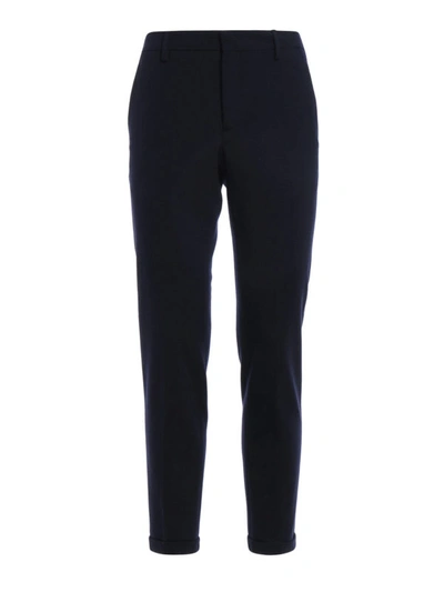 Shop Prada Wool Stitched Jersey Trousers In Dark Blue