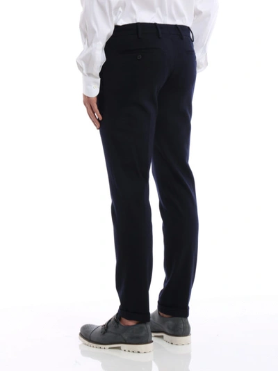 Shop Prada Wool Stitched Jersey Trousers In Dark Blue