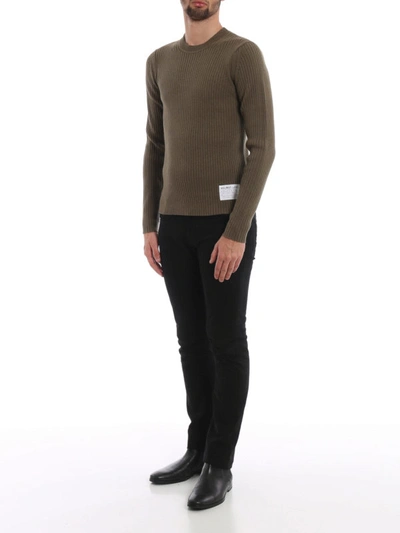 Shop Helmut Lang Wool And Cotton Ribbed Sweater In Brown