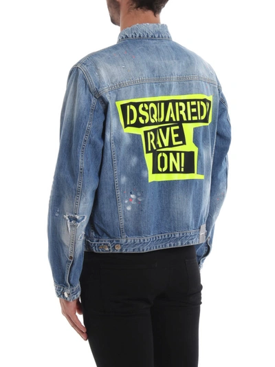 Shop Dsquared2 Rave On Denim Oversized Jacket In Light Wash