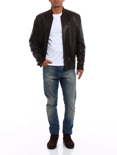 Shop Brunello Cucinelli Soft Leather Bomber Jackets In Brown