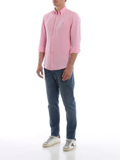 Shop Polo Ralph Lauren Pink Linen Bd Shirt