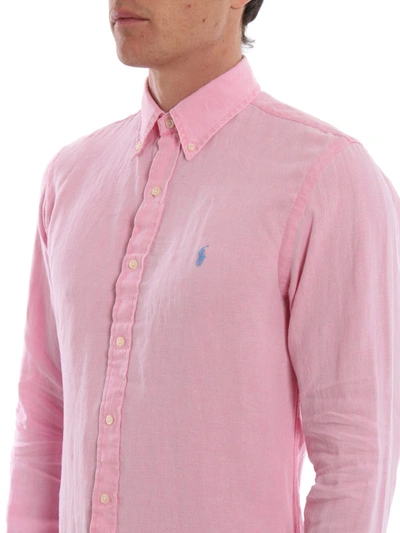 Shop Polo Ralph Lauren Pink Linen Bd Shirt