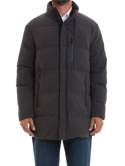 Shop Emporio Armani Stretch Technical Fabric Long Puffer Jacket In Grey
