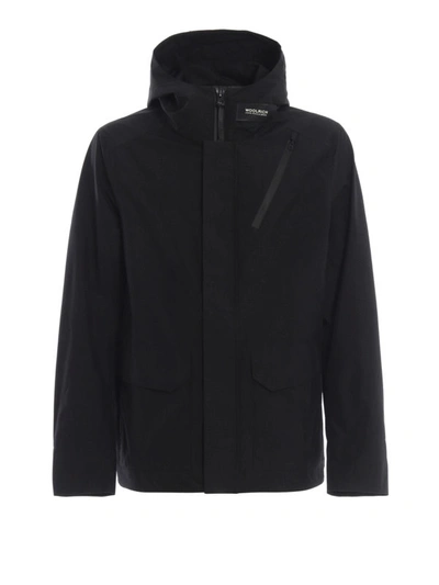 Shop Woolrich Pro Ocean Rudder Hooded Black Jacket
