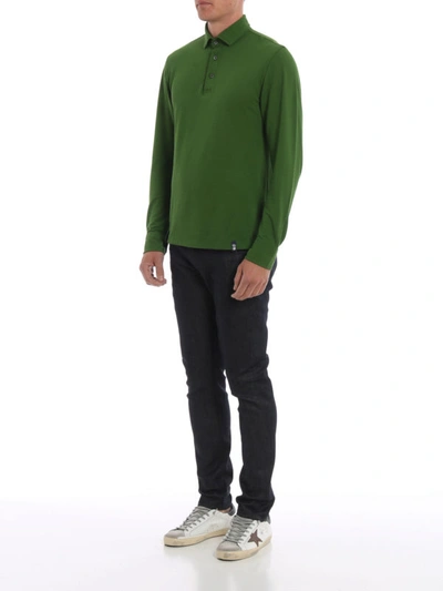 Shop Drumohr Long Sleeve Bright Green Jersey Polo Shirt