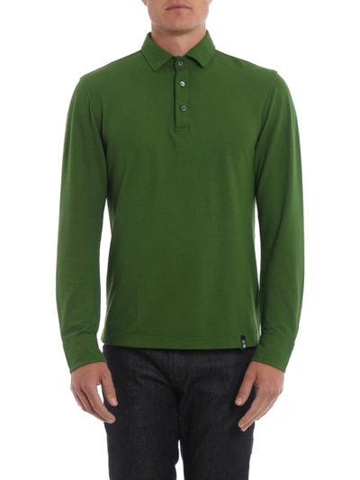 Shop Drumohr Long Sleeve Bright Green Jersey Polo Shirt