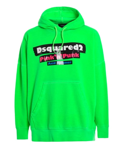 Shop Dsquared2 Oversized Fluo Green Cotton Sweatshirt