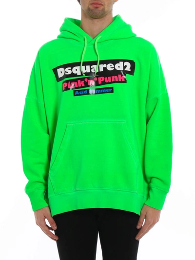 Shop Dsquared2 Oversized Fluo Green Cotton Sweatshirt