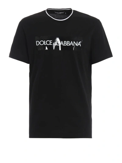 Shop Dolce & Gabbana Glossy Logo Tape Black T-shirt