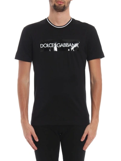 Shop Dolce & Gabbana Glossy Logo Tape Black T-shirt