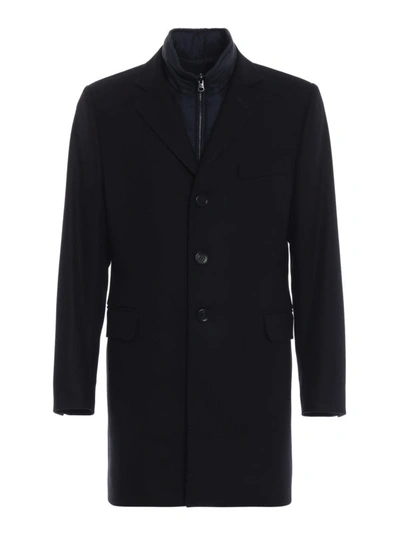 Shop Fay Straight Line Coat With Padded Waistcoat In Dark Blue