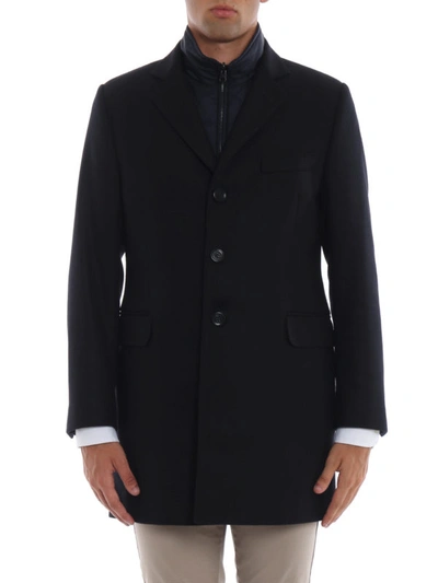 Shop Fay Straight Line Coat With Padded Waistcoat In Dark Blue