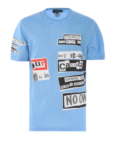 Shop Dsquared2 Faded Light Blue Printed T-shirt