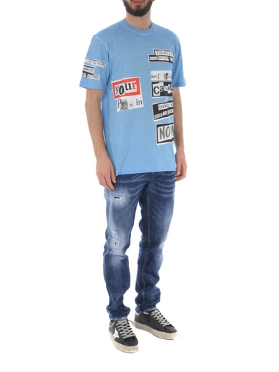 Shop Dsquared2 Faded Light Blue Printed T-shirt