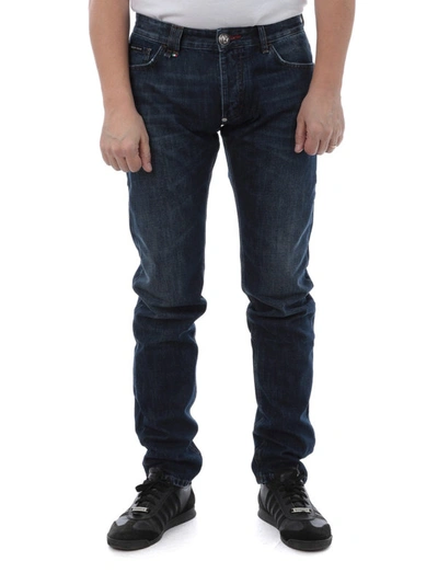 Shop Philipp Plein Cotton Denim Jeans In Medium Wash
