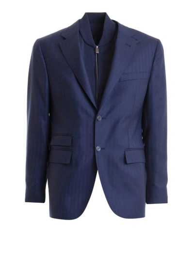 Shop Corneliani Cashmere Blend Blazer With Removable Collar In Blue