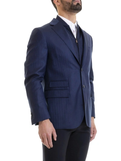 Shop Corneliani Cashmere Blend Blazer With Removable Collar In Blue