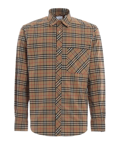Shop Burberry Canwell Check Cotton Poplin Shirt In Light Brown