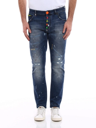 Shop Philipp Plein Stop Me Fluo Skull Jeans In Dark Wash