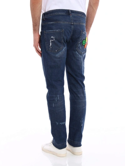 Shop Philipp Plein Stop Me Fluo Skull Jeans In Dark Wash