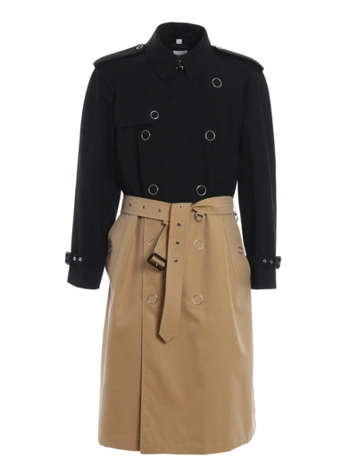 Shop Burberry Two-tone Cotton Gabardine Long Trench Coat In Black