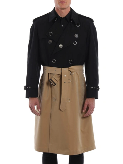 Shop Burberry Two-tone Cotton Gabardine Long Trench Coat In Black