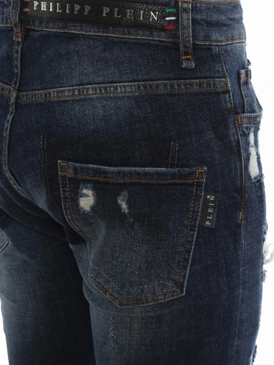 Shop Philipp Plein Super Straight Cut Distressed Statement Jeans In Medium Wash