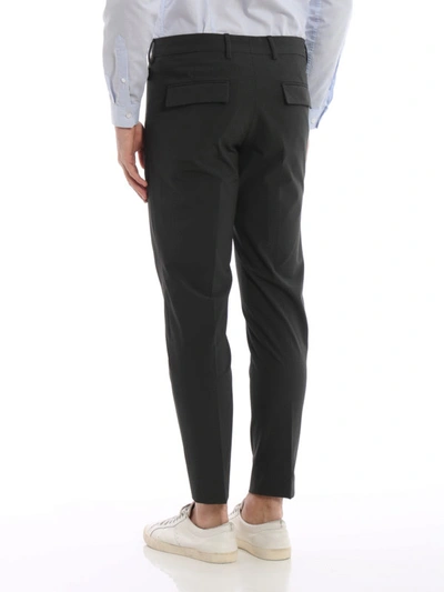 Shop Prada Gingham Stretch Techno Fabric Trousers In Dark Grey