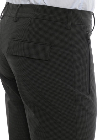 Shop Prada Gingham Stretch Techno Fabric Trousers In Dark Grey